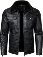 Men's Faux-Leather Trucker Jacket – Lightweight Collared Zip-Up Layer