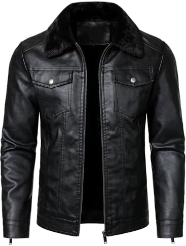 Men's Faux-Leather Trucker Jacket – Lightweight Collared Zip-Up Layer