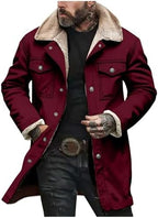 Men's Vintage suede-look Winter Coat – Long Sherpa-Lined Jacket