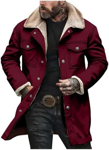 Men's Vintage suede-look Winter Coat – Long Sherpa-Lined Jacket
