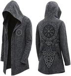 Men's Printed Longline Hooded Cardigan with Draped Open Front