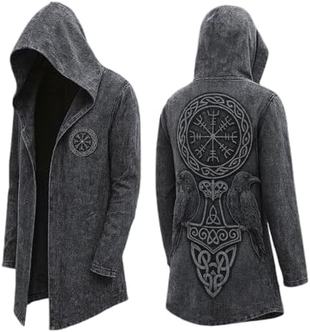 Men's Printed Longline Hooded Cardigan with Draped Open Front
