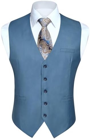 Men's Plain Formal Waistcoat with V-Neck and Welt Pockets