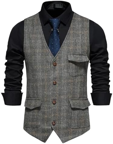 Men's Printed Tweed Waistcoat with Flap Pockets