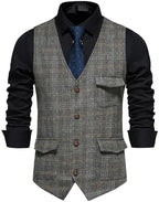 Men's Printed Tweed Waistcoat with Flap Pockets