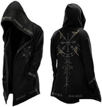 Men's Printed Longline Hooded Cardigan with Draped Open Front