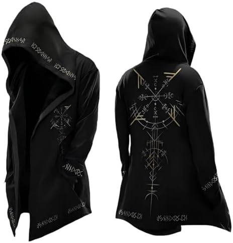 Men's Printed Longline Hooded Cardigan with Draped Open Front