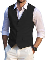 Men's linen-look Suit Waistcoat with V-Neck and Flap Pockets