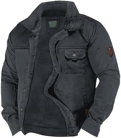 Men's Fleece-Lined Winter Jacket – Sherpa Collar Multi-Pocket Utility Layer