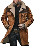 Men's Vintage suede-look Winter Coat – Long Sherpa-Lined Jacket