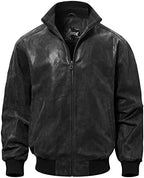 Men's leather-look Bomber Jacket – Ribbed Stand-Collar Casual Layer