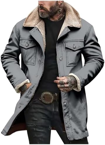 Men's Vintage suede-look Winter Coat – Long Sherpa-Lined Jacket