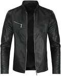 Men's Sleek Faux-Leather Biker Jacket – Minimal Stand-Collar Zip-Up Moto