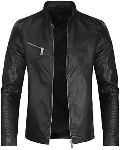 Men's Sleek Faux-Leather Biker Jacket – Minimal Stand-Collar Zip-Up Moto