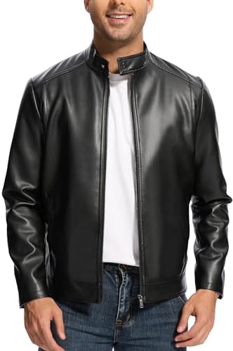 Men's Vintage-Inspired Faux-Leather Collared Jacket