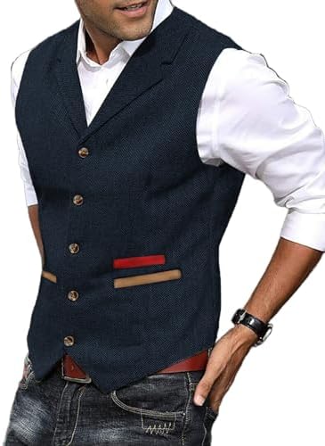 Men's Textured Tweed Waistcoat with Notched Lapels