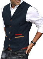 Men's Textured Tweed Waistcoat with Notched Lapels