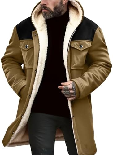 Men's Fleece-Lined Hooded Winter Coat with Flap Pockets