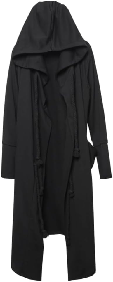 Men's Gothic Longline Hooded Cardigan with Draped Front