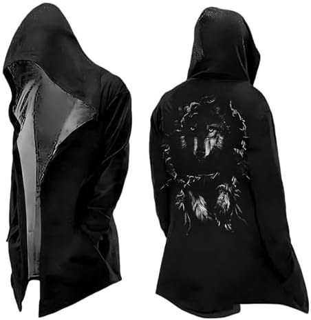 Men's Printed Longline Hooded Cardigan with Draped Open Front