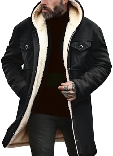Men's Fleece-Lined Hooded Winter Coat with Flap Pockets