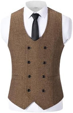 Men's Double-Breasted wool-blend Tweed Waistcoat with V-Neck