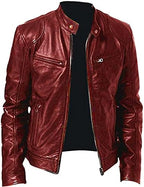 Men's Vintage Faux-Leather Biker Jacket – Slim-Fit Stand-Collar Zip-Up