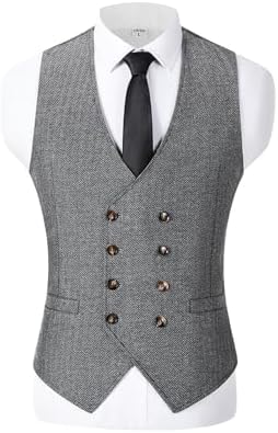 Men's Double-Breasted wool-blend Tweed Waistcoat with V-Neck