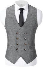 Men's Double-Breasted wool-blend Tweed Waistcoat with V-Neck