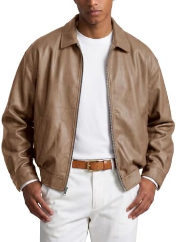 Men's Relaxed Faux-Leather Zip Jacket – Lightweight Collared Short Layer