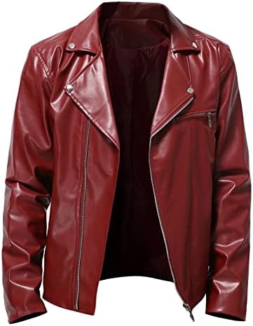 Men's Vintage Faux-Leather Biker Jacket – Slim-Fit Stand-Collar Zip-Up