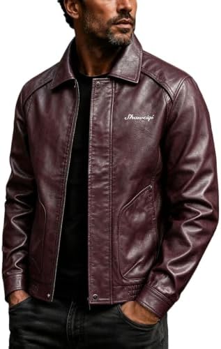 Men's Leather-Look Zip-Up Jacket – Slim-Fit Collared Short Layer