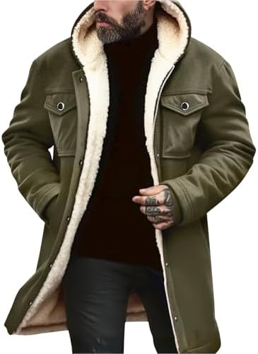 Men's Fleece-Lined Hooded Winter Coat with Flap Pockets