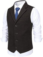 Men's wool-blend Tweed Waistcoat with Notched Lapels and Patch Pockets