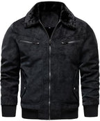 Men's Fleece-Lined Faux-Leather Aviator Bomber Jacket