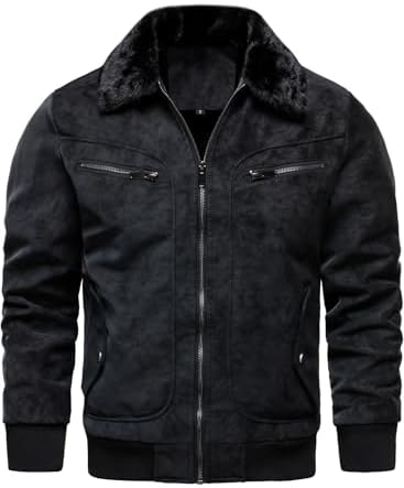 Men's Fleece-Lined Faux-Leather Aviator Bomber Jacket