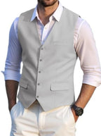 Men's linen-look Suit Waistcoat with V-Neck and Flap Pockets
