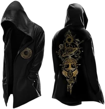 Men's Printed Longline Hooded Cardigan with Draped Open Front