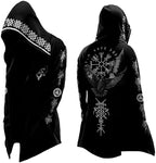 Men's Printed Longline Hooded Cardigan with Draped Open Front