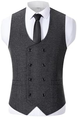 Men's Double-Breasted wool-blend Tweed Waistcoat with V-Neck