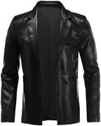 Men's Faux-Leather Tailored Blazer – Regular-Fit Two-Button Lapel Jacket