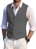 Men's linen-look Suit Waistcoat with V-Neck and Flap Pockets
