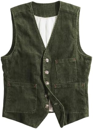 Men's Vintage Corduroy Waistcoat – Classic V-Neck Buttoned Vest
