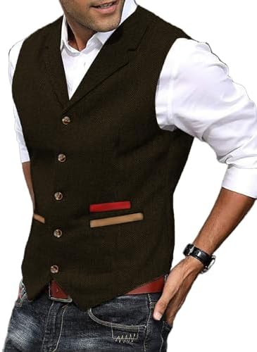Men's Textured Tweed Waistcoat with Notched Lapels