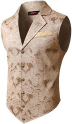 Men's Jacquard Formal Waistcoat – Ornate Single-Breasted Tailored Vest