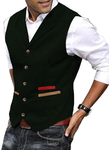 Men's Textured Tweed Waistcoat with Notched Lapels