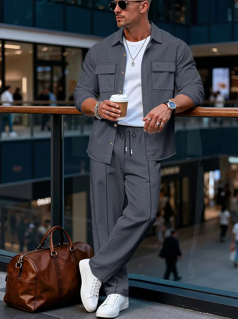 Men's Button-Up Bomber Jacket with Chest Pockets