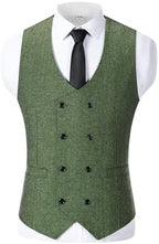 Men's Double-Breasted wool-blend Tweed Waistcoat with V-Neck