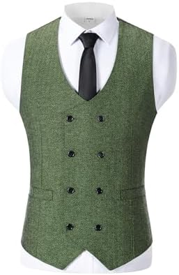 Men's Double-Breasted wool-blend Tweed Waistcoat with V-Neck