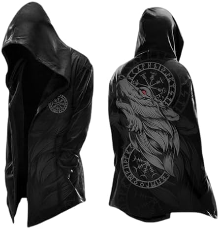 Men's Printed Longline Hooded Cardigan with Draped Open Front